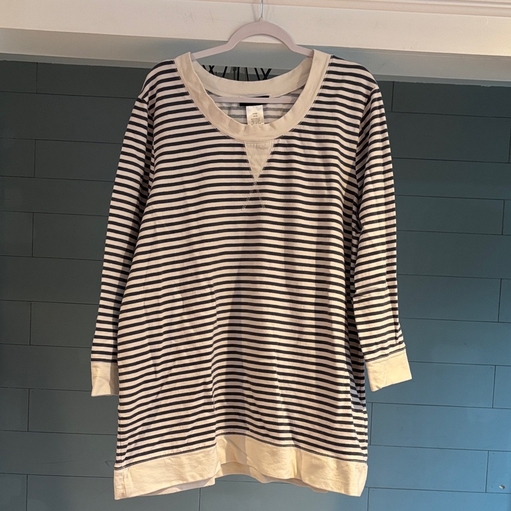 Ulla Popken Navy & Cream Striped Crewneck Sweater
